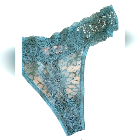 Juicy Couture Intimate Rhinestone Lace Thong Panty  Bling Logo Dark Turquoise XL - Picture 3 of 5